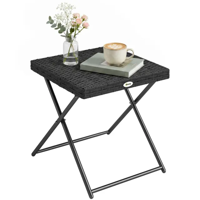 Outsunny Rattan Folding Table: Compact Square PE Wicker Design, Durable Outdoor Furniture, Ebony - Aosom UK