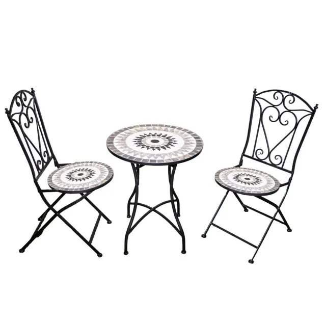 Mosaic Bistro Set with Folding Chairs, Ceramic Tile Outdoor Garden Furniture for Patio, Balcony and Terrace