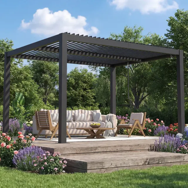 Outdoor Pergola With Adjustable Louvered Roof & Integrated Drainage, Heavy-Duty Metal Louvered Pergola For Patios,…