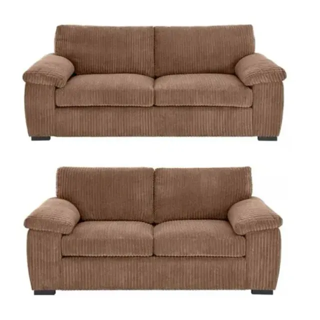 Rackhams Dylan Jumbo Cord 3+2 Seater Fabric Sofa in Coffee - 3 Seater & 2 Seater Set