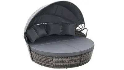 Evre Mixed Grey Bali 4 Seater Day Bed Outdoor Garden Furniture Modular Patio Round Rattan Wicker Sun Lounger Set…