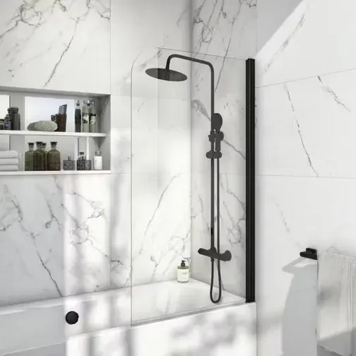 Scudo Black Aluminium Glass Radius Bath Screen