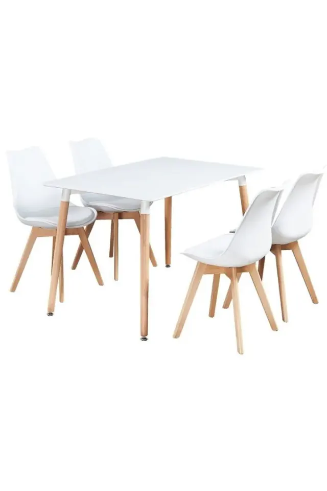Life Interiors 5PCs Dining Set - a Halo Dining Table & Set of 4 Lorenzo Tulip chairs with Padded Seat in White
