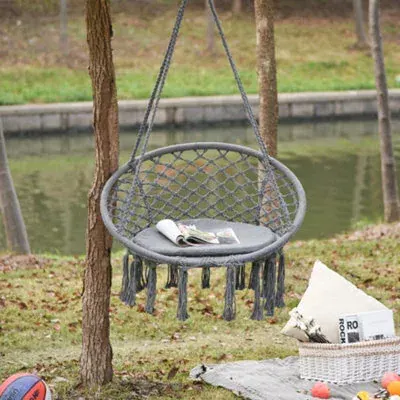 Rackhams Macrame Hanging Chair Swing Hammock for Indoor & Outdoor Use Grey