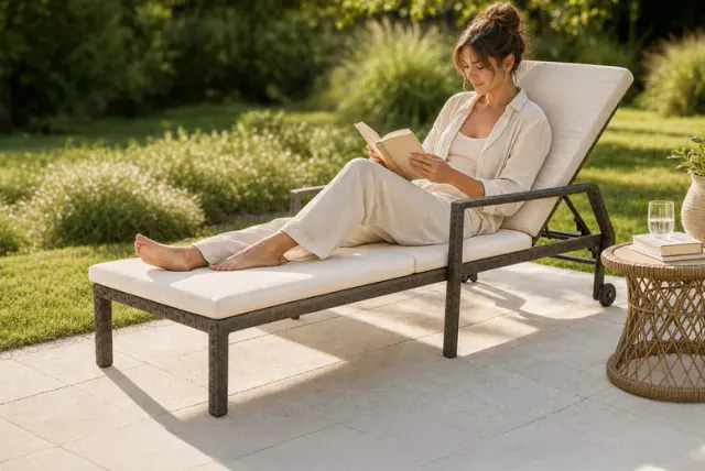 Savanna Rattan Sun Lounger Recliner with Pillow Cushions and Wheels