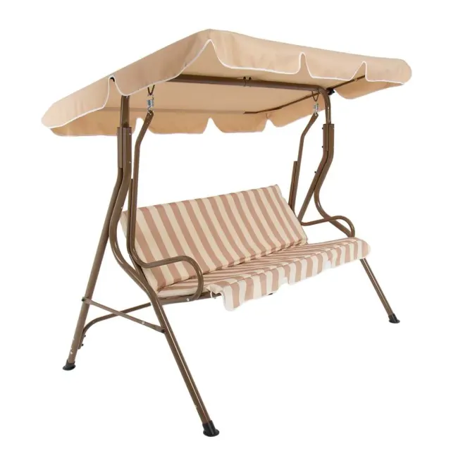 Charles Bentley 2-3 Seater Garden Patio Swing Seat Hammock Chair - Grey Striped