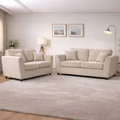 Furnishings For Less UK Ascot 3 + 2 Seater Sofa Set Chenille Fabric Beige