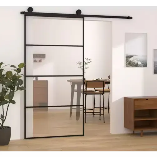 vidaXL 102.5x205 cm ESG Glass Aluminium Sliding Door (x)